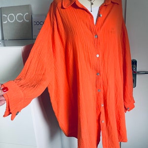 Oversized Musselinbluse XS-XXL Hemd Orange schuhzwang Bild 4