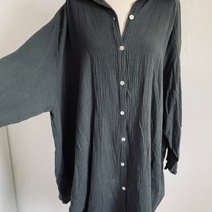 Oversized Musselinbluse XS-XXL Hemd Anthrazit Dunkelgrau SCHUHZWANG Bild 5