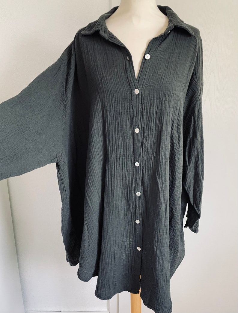 Oversized Musselinbluse XS-XXL Hemd Anthrazit Dunkelgrau SCHUHZWANG Bild 5