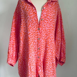 Oversized Musselinbluse XS-XXL Hemd Leo Orange/Rosa SCHUHZWANG Bild 4