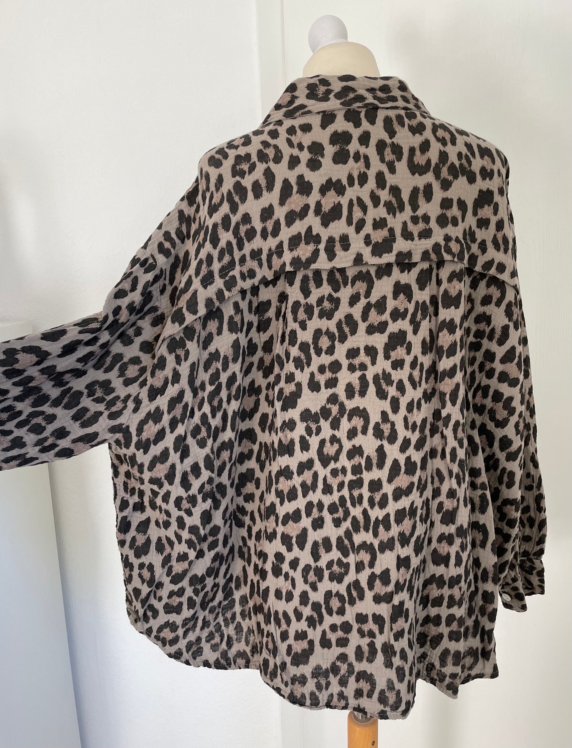 Oversized short muslin blouse XS-XL Leo Taupe shirt SCHUHZWANG