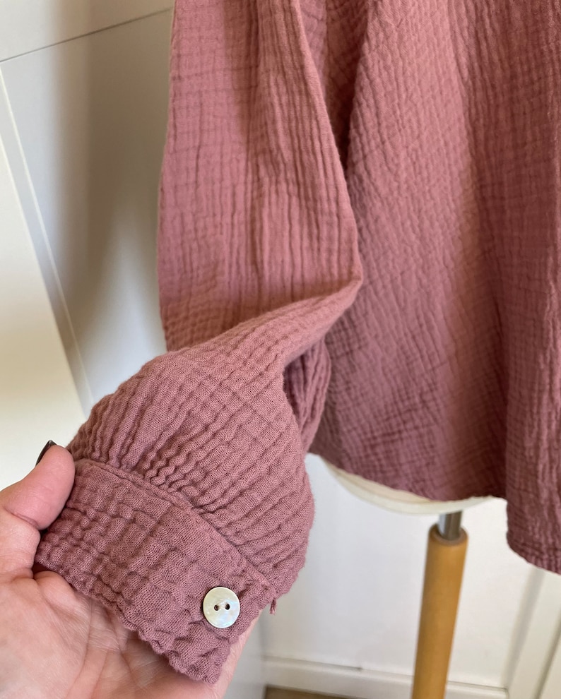 Oversized short muslin blouse XS-XL shirt light rosewood medium old pink old rose SCHUHZWANG image 5