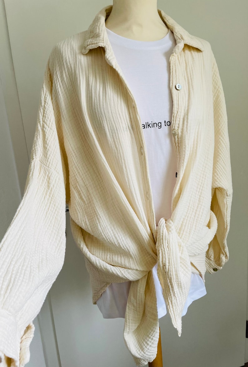 Oversized Musselinbluse XS-XXL Hemd Creme schuhzwang Bild 8