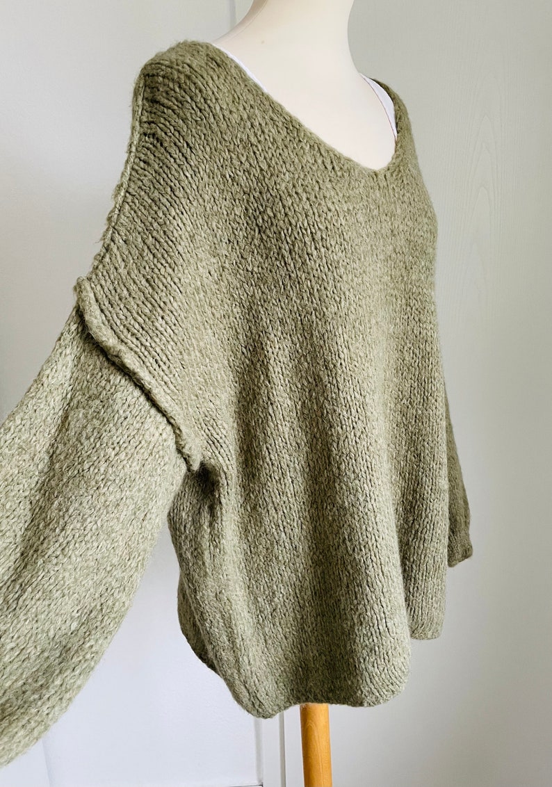 Oversized Strickpullover V-Auschnitt Grobstrick Matcha Pullover Pulli SCHUHZWANG Bild 3