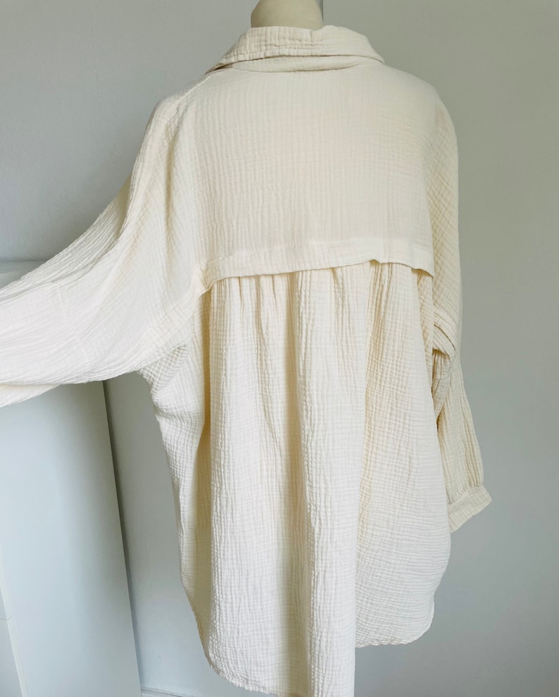 Oversized Musselinbluse XS-XXL Hemd Creme schuhzwang Bild 1