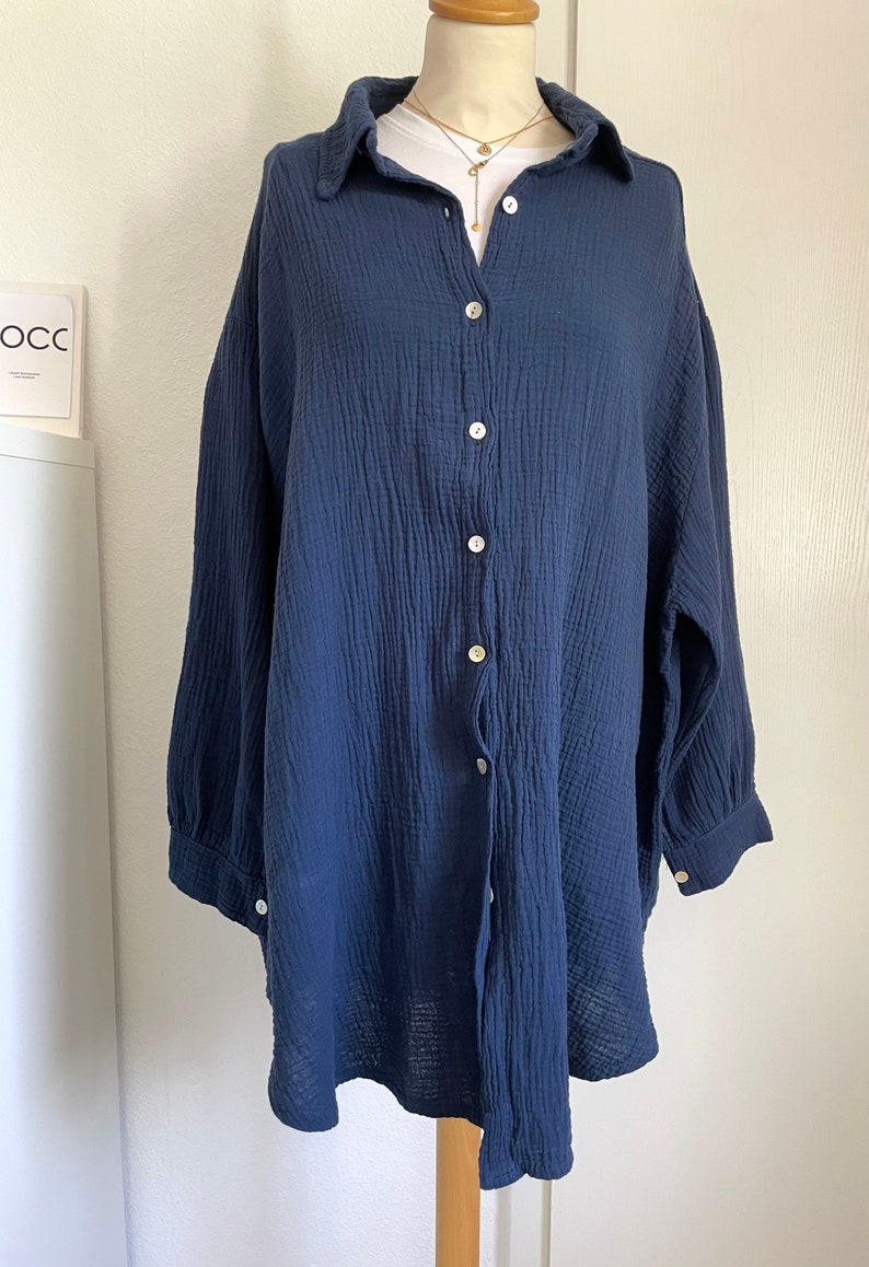 Oversized Musselinbluse XS-XXL Hemd Dunkelblau Blau schuhzwang Bild 6