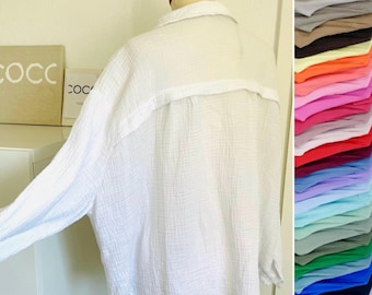 Oversized kurze Musselinbluse XS-XL - verschiedene Farben - SCHUHZWANG