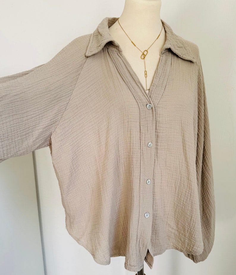 Oversized balloon sleeve muslin blouse sand beige SCHUHZWANG image 2