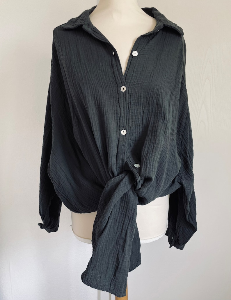 Oversized muslin blouse XS-XXL shirt anthracite dark gray SCHUHZWANG image 3