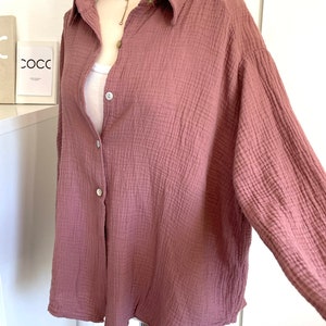 Oversized kurze Musselinbluse XS-XL Hemd Hell-Rosenholz Mittel-Altrosa Alt-Rosé SCHUHZWANG Bild 3