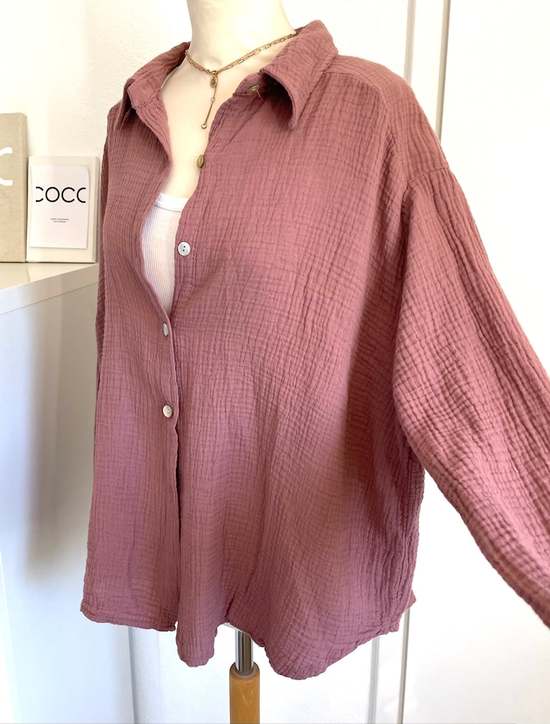 Oversized short muslin blouse XS-XL shirt light rosewood medium old pink old rose SCHUHZWANG image 3