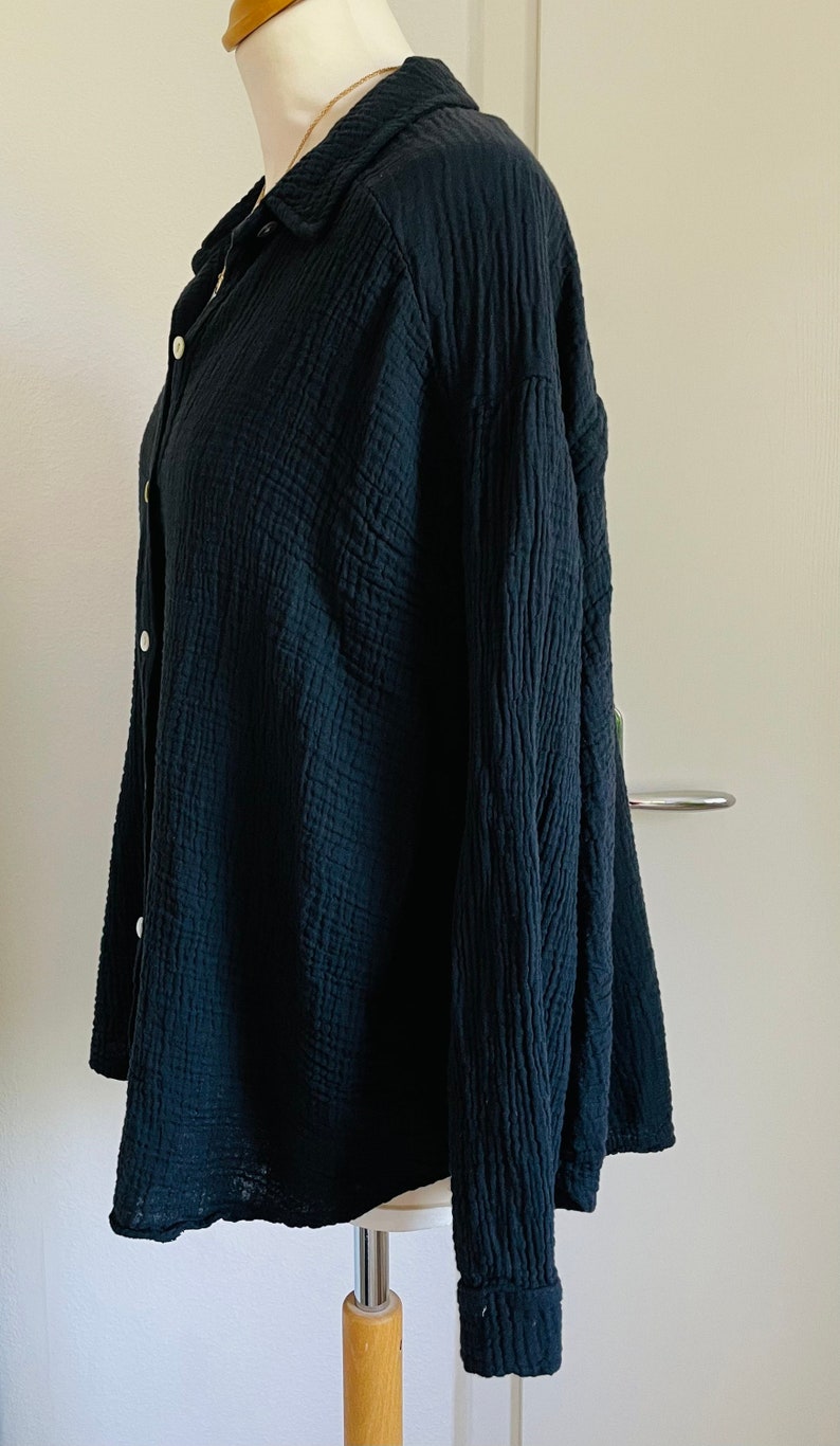 Oversized kurze Musselinbluse XS-XL Hemd Schwarz schuhzwang Bild 4