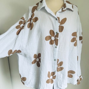Muslin blouse Flowers classic short XS-XL white/taupe schuhzwang image 3