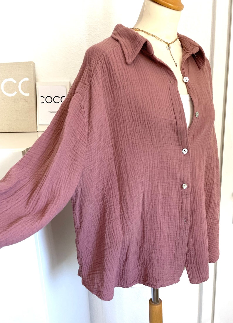 Oversized short muslin blouse XS-XL shirt light rosewood medium old pink old rose SCHUHZWANG image 4