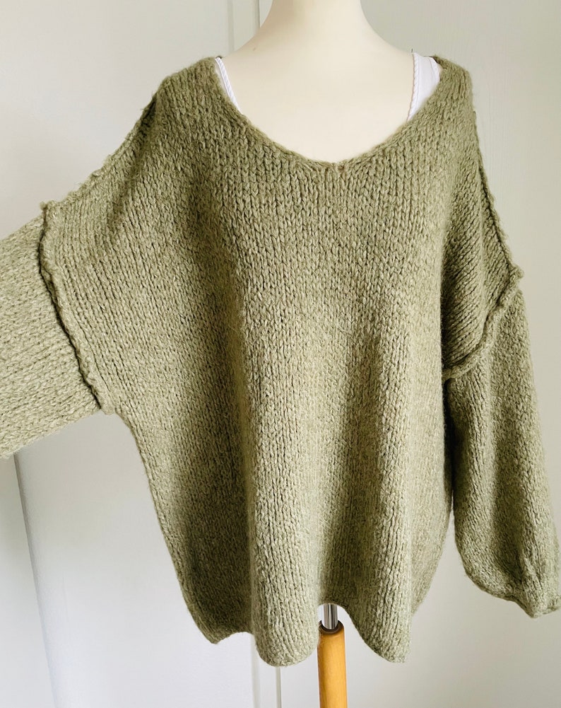 Oversized Strickpullover V-Auschnitt Grobstrick Matcha Pullover Pulli SCHUHZWANG Bild 2