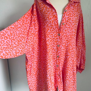 Oversized Musselinbluse XS-XXL Hemd Leo Orange/Rosa SCHUHZWANG Bild 2