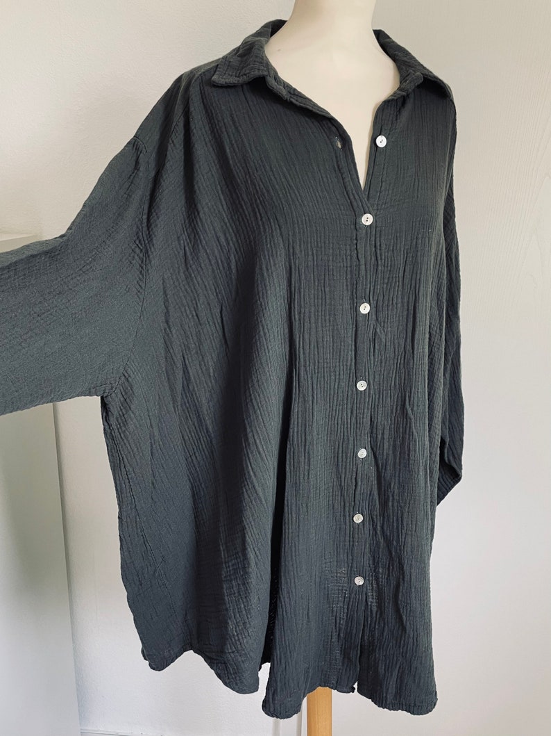 Oversized muslin blouse XS-XXL shirt anthracite dark gray SCHUHZWANG image 4