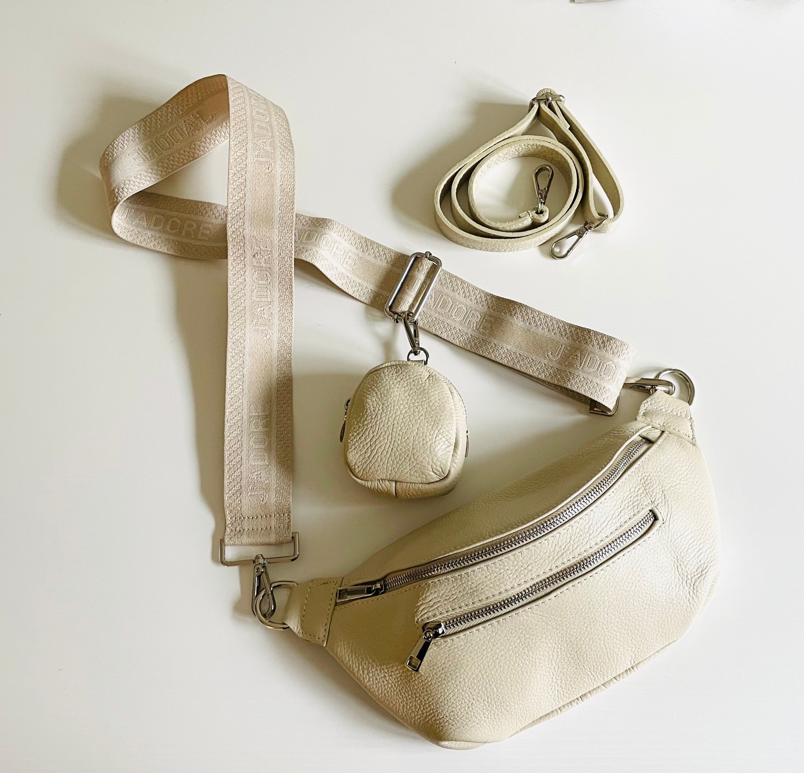 Crossbody Multi Bag Real Leather J'ADORE Strap Bag - Cream SCHUHZWANG