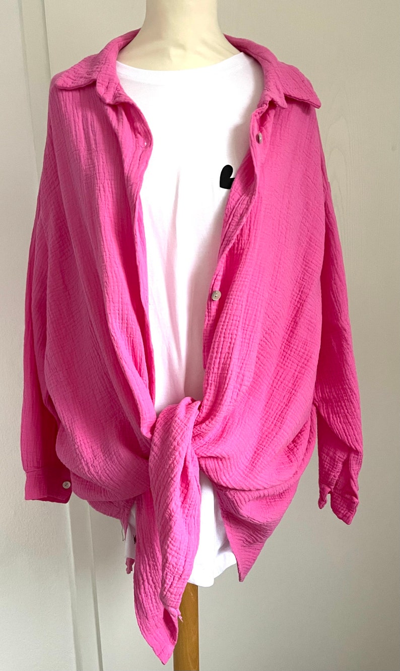 Oversized Musselinbluse XS-XXL Hemd Pinkrosa schuhzwang Bild 2