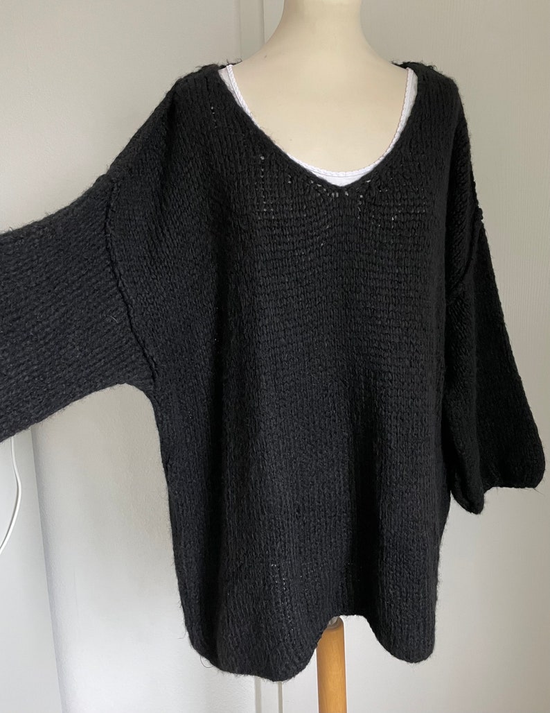 Oversized Strickpullover V-Auschnitt Grobstrick Schwarz Pullover Pulli SCHUHZWANG Bild 2