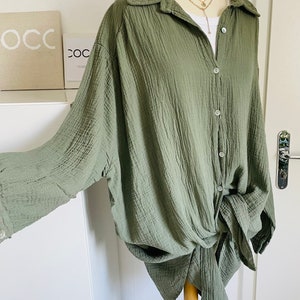 Oversized Musselinbluse XS-XXL Hemd khaki olive schuhzwang Bild 3