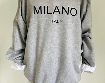 Sweater "MILANO ITALY" - Hellgrau/Schwarz - SCHUHZWANG