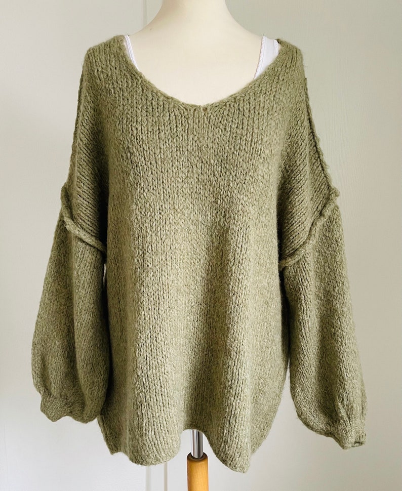 Oversized Strickpullover V-Auschnitt Grobstrick Matcha Pullover Pulli SCHUHZWANG Bild 1