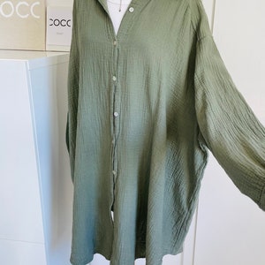 Oversized muslin blouse XS-XXL shirt khaki olive schuhzwang image 4
