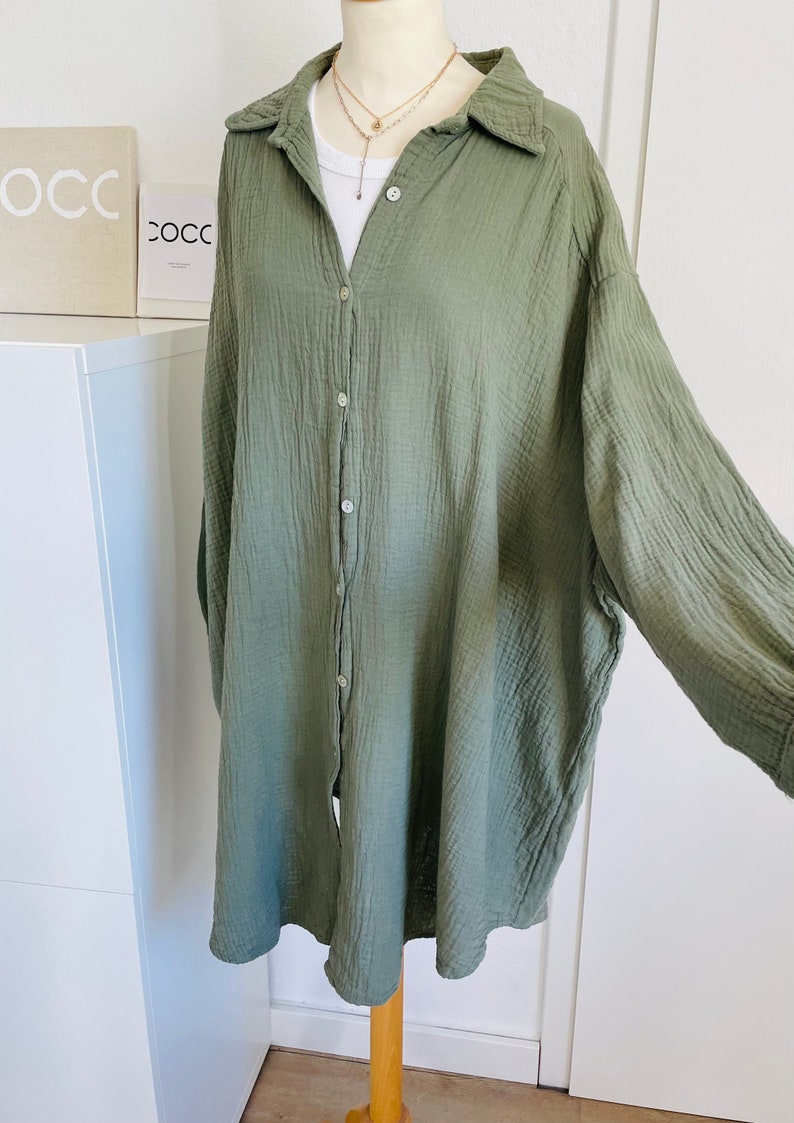 Oversized muslin blouse XS-XXL shirt khaki olive schuhzwang image 4