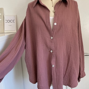 Oversized short muslin blouse XS-XL shirt light rosewood medium old pink old rose SCHUHZWANG image 2