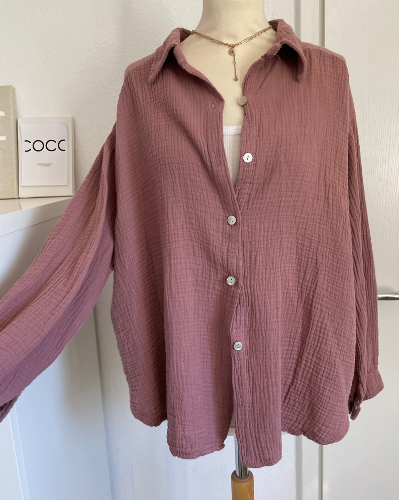 Oversized short muslin blouse XS-XL shirt light rosewood medium old pink old rose SCHUHZWANG image 2