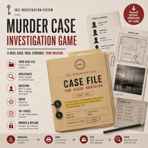 Detective Game Printable Murder Mystery Cold Case Files PDF Investigation Game True Crime Puzzle Solo Game Night, The Glass Meridian