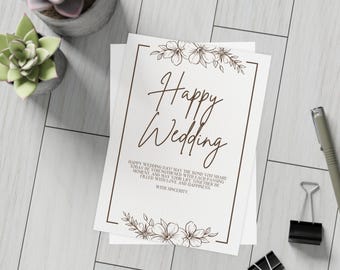 Minimalist Congrats On Wedding Cards: Hand-Designed Matte or Coated Happy Wedding Postcard Bundles, Cards with Envelopes