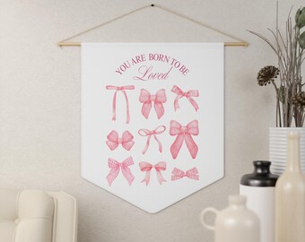 Coquette Pink Bows Room Pennant: Girly College Decor, Coquette Dorm and Room Decor