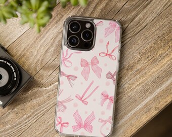 Coquette Pink Bows Clear Phone Case: Stylish Phone Protector, Girly Tech Gear