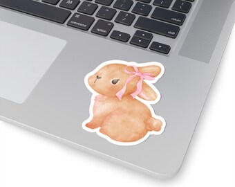 Coquette Brown Bunny Sticker: Girly Laptop Decal, Cute Stationery