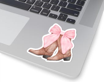 Coquette Cowgirl Boots Sticker: Girly Laptop Decal, Cute Stationery