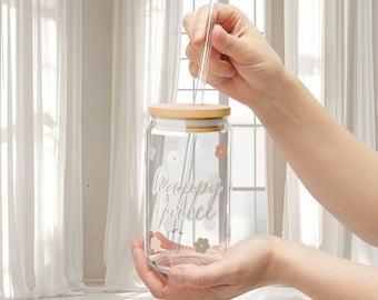 Boho Glass Tumbler: Happy Juice Sipper Cup, Drinkware