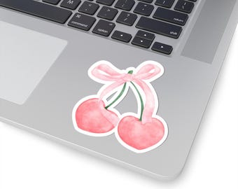 Coquette Cherry Hearts Sticker: Girly Laptop Decal, Cute Stationery