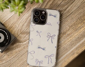 Coquette Blue Bows Clear Phone Case: Stylish Phone Protector, Girly Tech Gear
