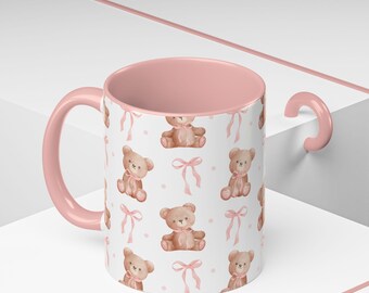 Girly Coffee Mug: Coquette Teddy Bears Drink Mug, Pink and Brown Tea Mug, Baby Shower Gift, Drinkware