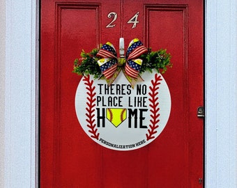 Personalized Softball Door Hanger - 18 Inch | Softball Sign For Front Door | Softball Wreath | Softball And Baseball Front Door Sign