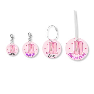 Personalized Ballet Keychain, Ballet Slipper Bag Tag, Glitter Dance Keychain