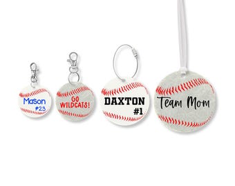 Personalized Baseball Keychain, Baseball Name Tag, Custom Baseball Bag Tag