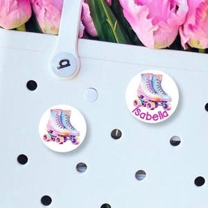 Custom Roller Skate Bag Charm, Personalized Roller Skate Bag Bit, Roller Derby Bag Charm, Glitter Roller Skate Bag Button, Roller Skater