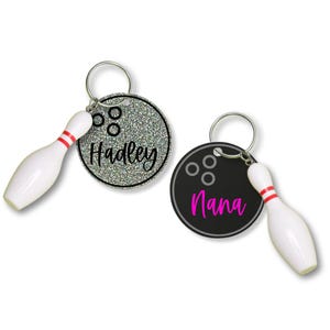 Personalized Bowling Keychain With Bowling Pin Charm, 2 Inch Personalized Bowling Bag Tag