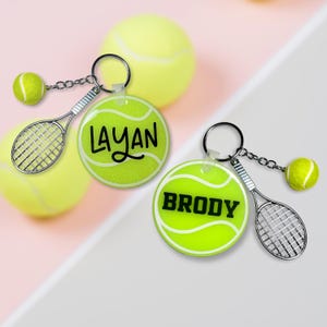 Personalized Tennis Keychain With Charm, 2.5 Inch Custom Tennis Bag Tag, Tennis Racket Cover Name Tag