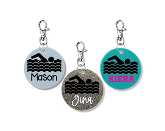 Personalized Swimmer Keychain - 2 Inch, Custom Swim Gift, Swim Team Gift, Swim Bag Tag, Personalized Swim Coach Gift, Swimmer Gift, Bag Tag