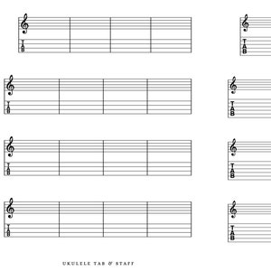 Bass, Gitarre, Ukulele, Klavier Ausdrucke von Notensystem & Tabulatur