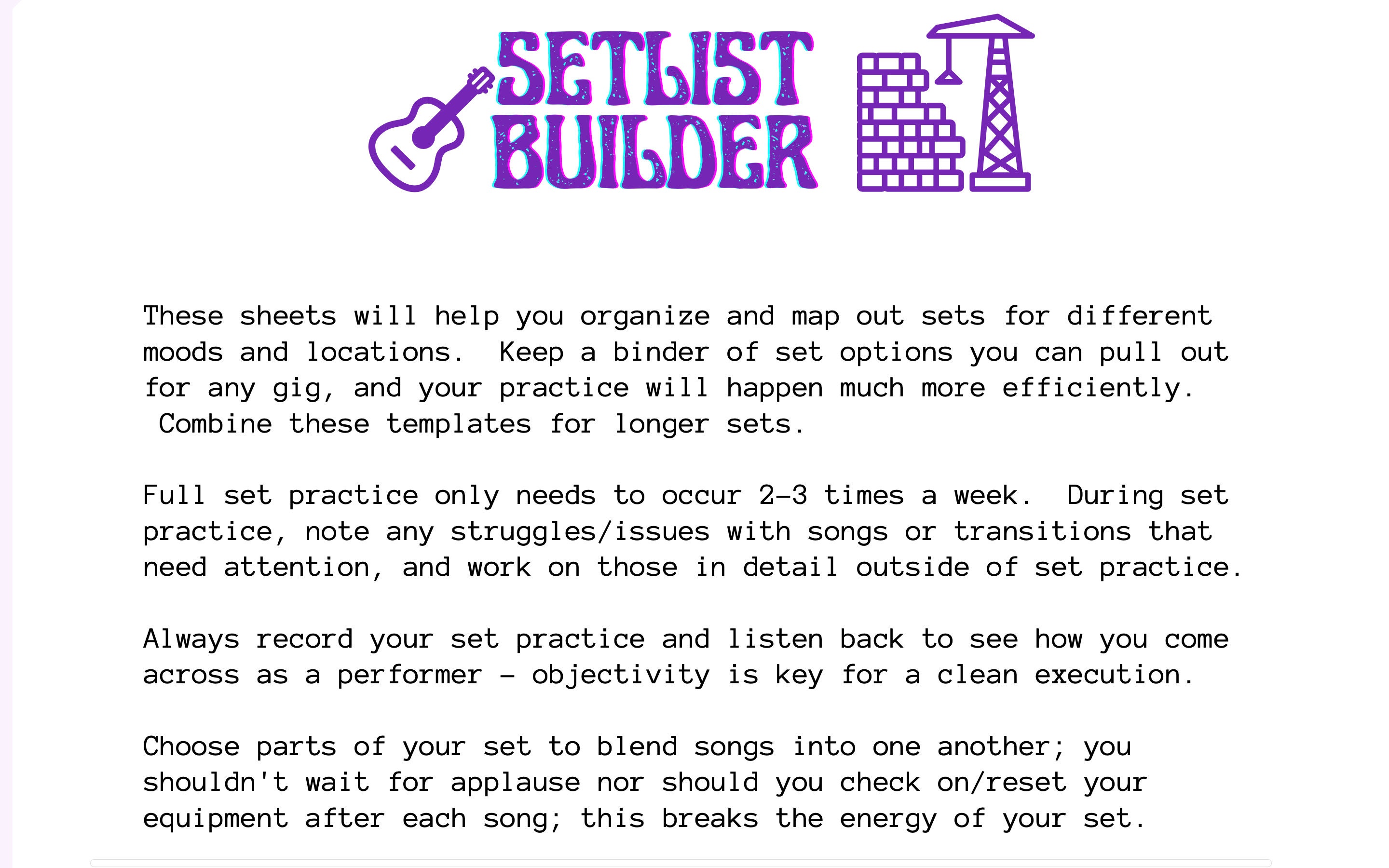 Setlist Builder Gig Setlist Template for Artists and Bands Etsy Setlist Builder Gig Setlist Template for Artists and Bands Etsy